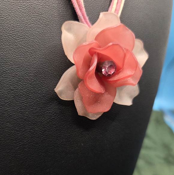 Pink Rose Resin Pendant Necklace - Picture 2 of 5